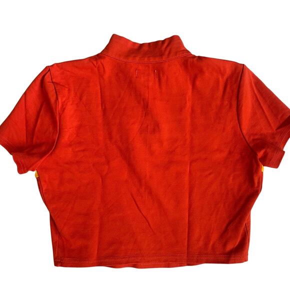 defrost Y2K Orange, Striped, Short Sleeve, Quarter Zip Up, Crop Top- S - Picture 2 of 6